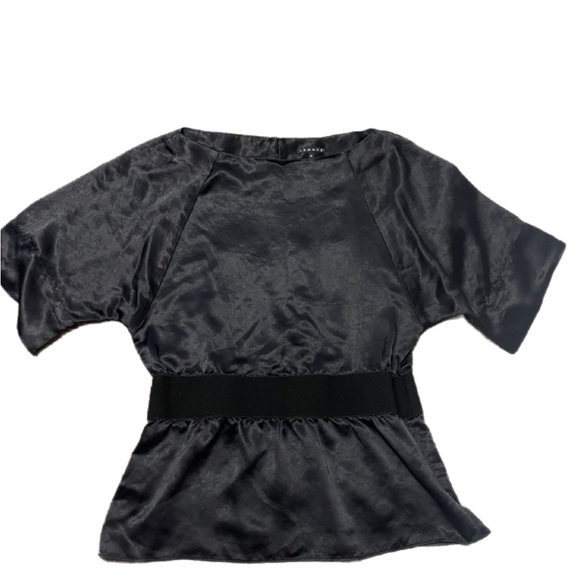 Theory Black Short Sleeve Satin Blouse- Small - Picture 1 of 6